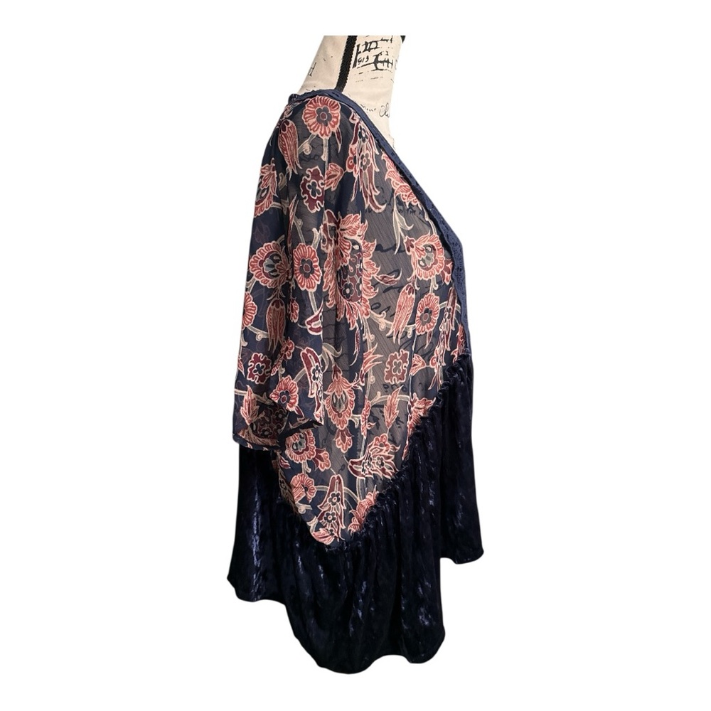 Velvet Crochet Lace Floral Kimono Boho Sheer Layering Cardigan Size M - Picture 5 of 8